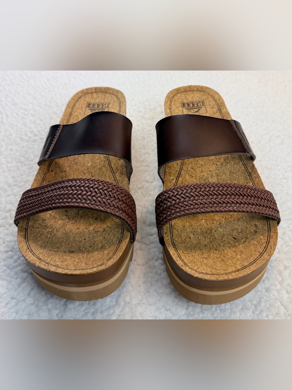 REEF • Brown Cushion Vista Hi Dual-Strap Braided Platform Slide Sandals, 10 - Picture 10 of 16